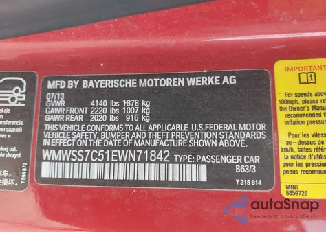 2014 Mini Cooper Paceman Cooper S from USA, damaged, VIN WMWSS7C51EWN71842